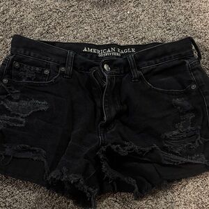 American Eagle Outfitters Black Ripped Denim Jean Shorts